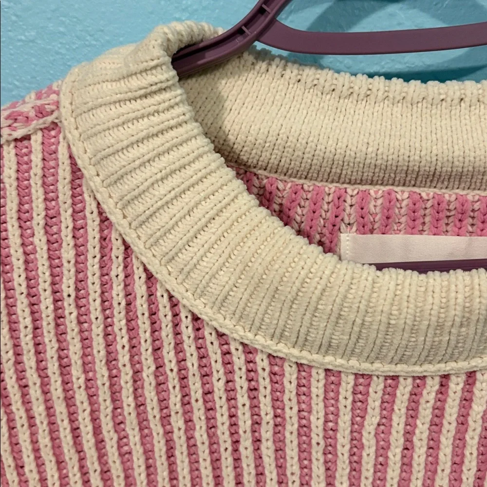 Aerie Oversized Pink and Cream Chenille Vertical Striped Sweater XXL - Picture 6 of 6